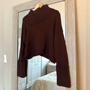 525 America x Revolve Chocolate Brown Knit Cropped Sweater Size Medium